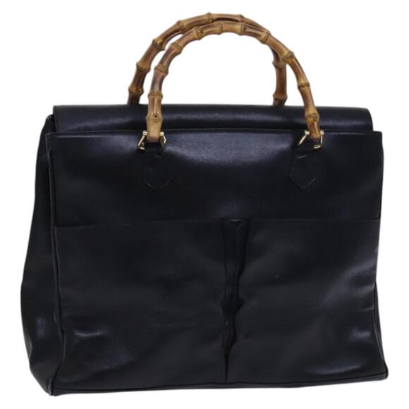 GUCCI Bamboo Hand Bag Leather Black Gold 002 2855 0322 0 - Picture 1 of 16